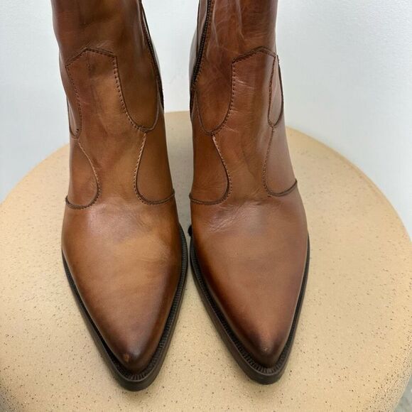 Emanuele Crasto Made in Italy Women’s Leather Cognac Brown Heel Mid Calf Western - Picture 12 of 13